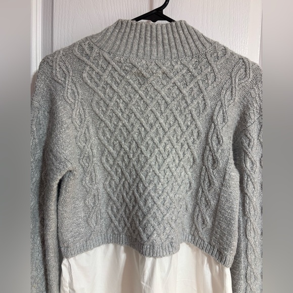 Anthropologie Maeve Cable Knit Layered Buttoned Soft Grey Sweater Size Medium - Picture 10 of 14
